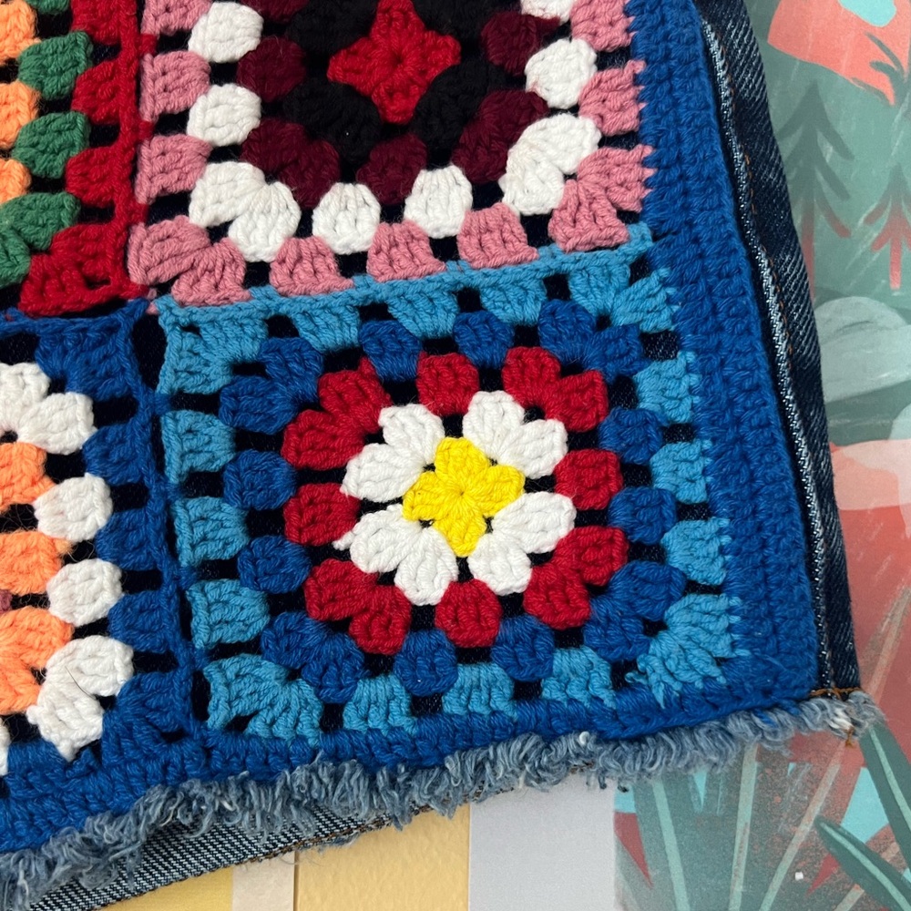 FARM Rio Multicolor Crochet Patchwork Denim Shorts - Picture 5 of 8